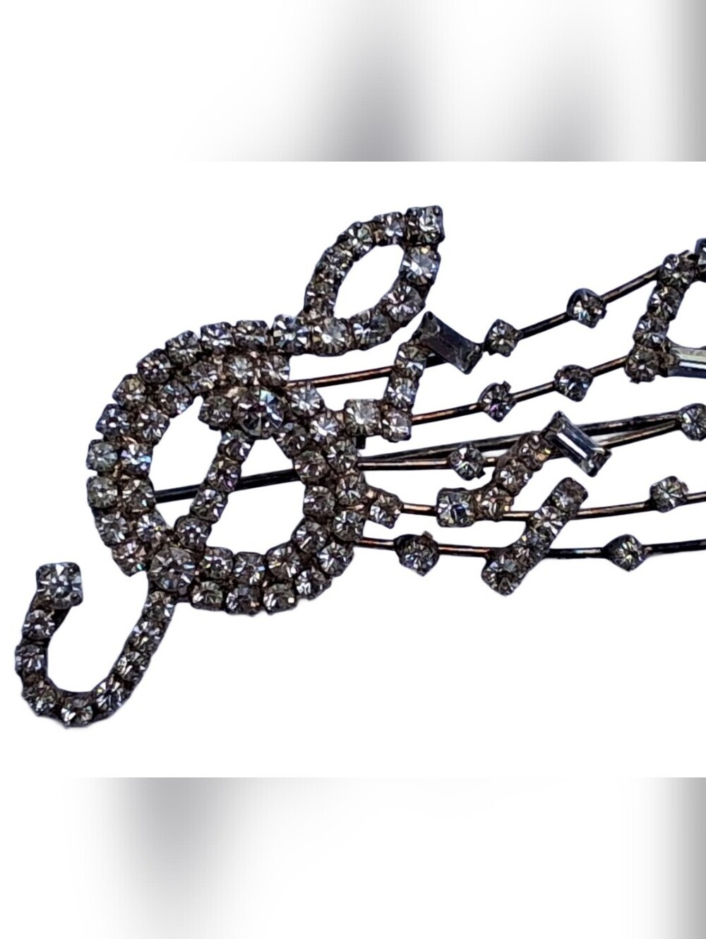 Vintage Rhinestone Music Notes Treble Clef Statement Brooch - Picture 2 of 4